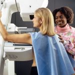 Nurse performs Breast Cancer Mammogram on patient
